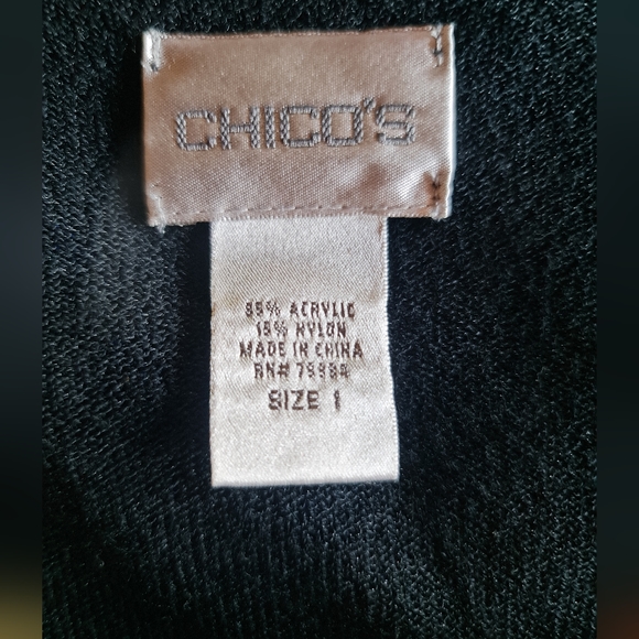Chico's Open Shawl Front Sweater Ribbing Semi-Sheer Black EUC Size 1 - Picture 5 of 6